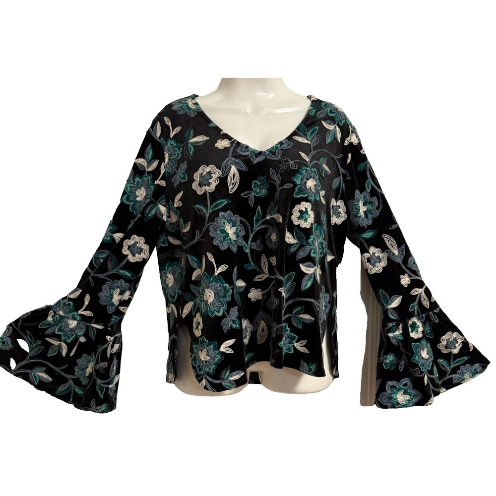 Karen Kane Velvet Embroidered Boho Blouse SZ Medium USA Made Thick Sedona EUC - Picture 7 of 8